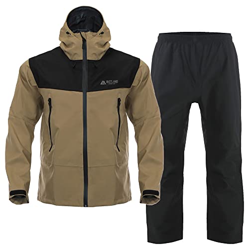 [ヴァストランド] 3レイヤーストレッチレインウェア 上下セット メンズ レディース 耐水圧25,000mm 透湿度10,000g タン XL